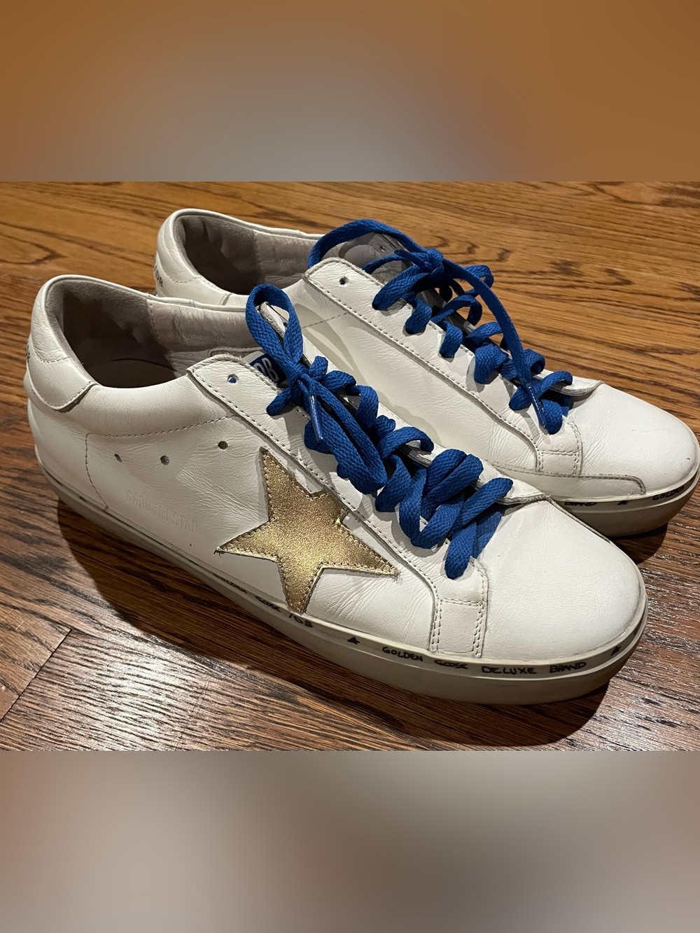 Golden Goose Hi Star Sneakers White Gold Star Blue Laces Size 40 Made In Italy - Picture 2 of 10